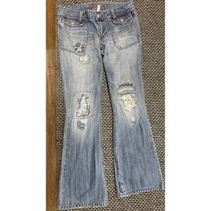VTG Abercrombie Fitch Womens Low Rise Bootcut Patchwork Pink Stitch Denim  8